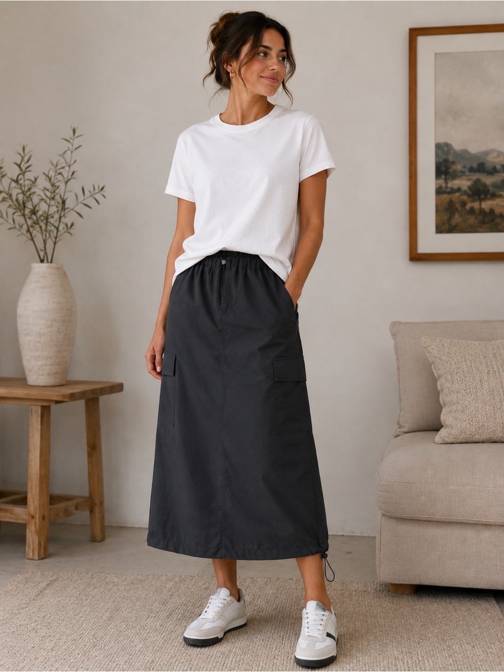 Hyba Black Cargo Pocket Maxi Skirt